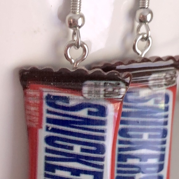 New Snickers Chocolate Bar Oversized Dangling Earrings Fun Novelty Unique Gifts - Picture 5 of 8